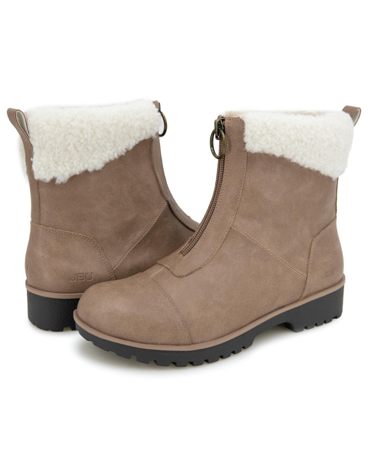 Jbu Women's Brynn Water Resistant Zip-front Cozy Booties In Brown