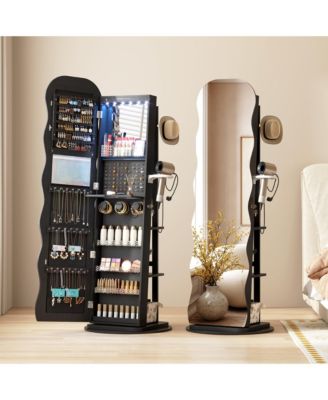 Lockable 360° Jewelry Armoire with Rotating Full Mirror