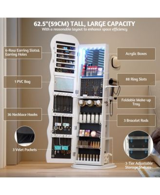 Lockable 360° Jewelry Armoire with Rotating Full Mirror