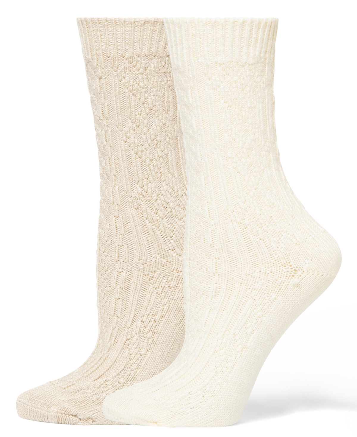 Hue Women's 2-pack Knit Diamond Crew Socks In Neutral