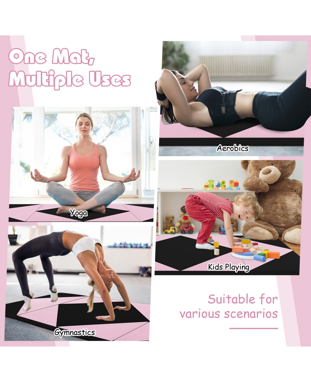 Sugift 8 Feet Pu Leather Folding Gymnastics Mat with Hook and Loop Fasteners