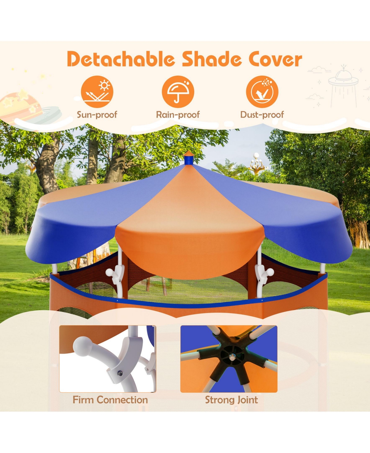 Sugift 64 Inch Kids Trampoline with Detachable Canopy and Safety Enclosure Net