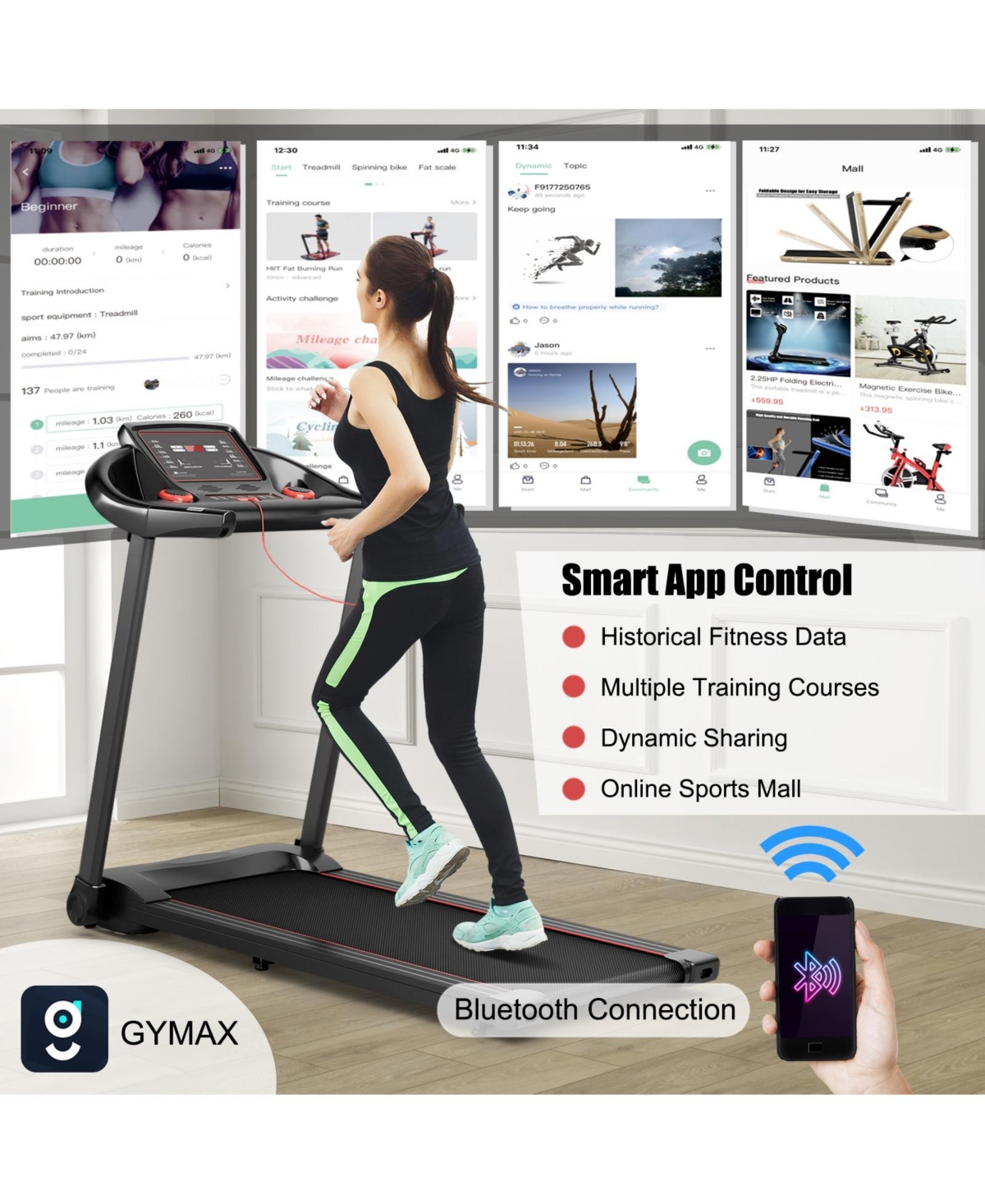 Skonyon 2.25HP Electric Running Machine Treadmill with Speaker and App Control