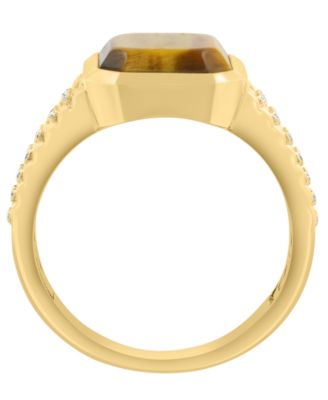 Men's Diamond (1/8 ct. t.w.) and Tigers Eye (4-1/2 ct. t.w.) Ring in Gold over Silver