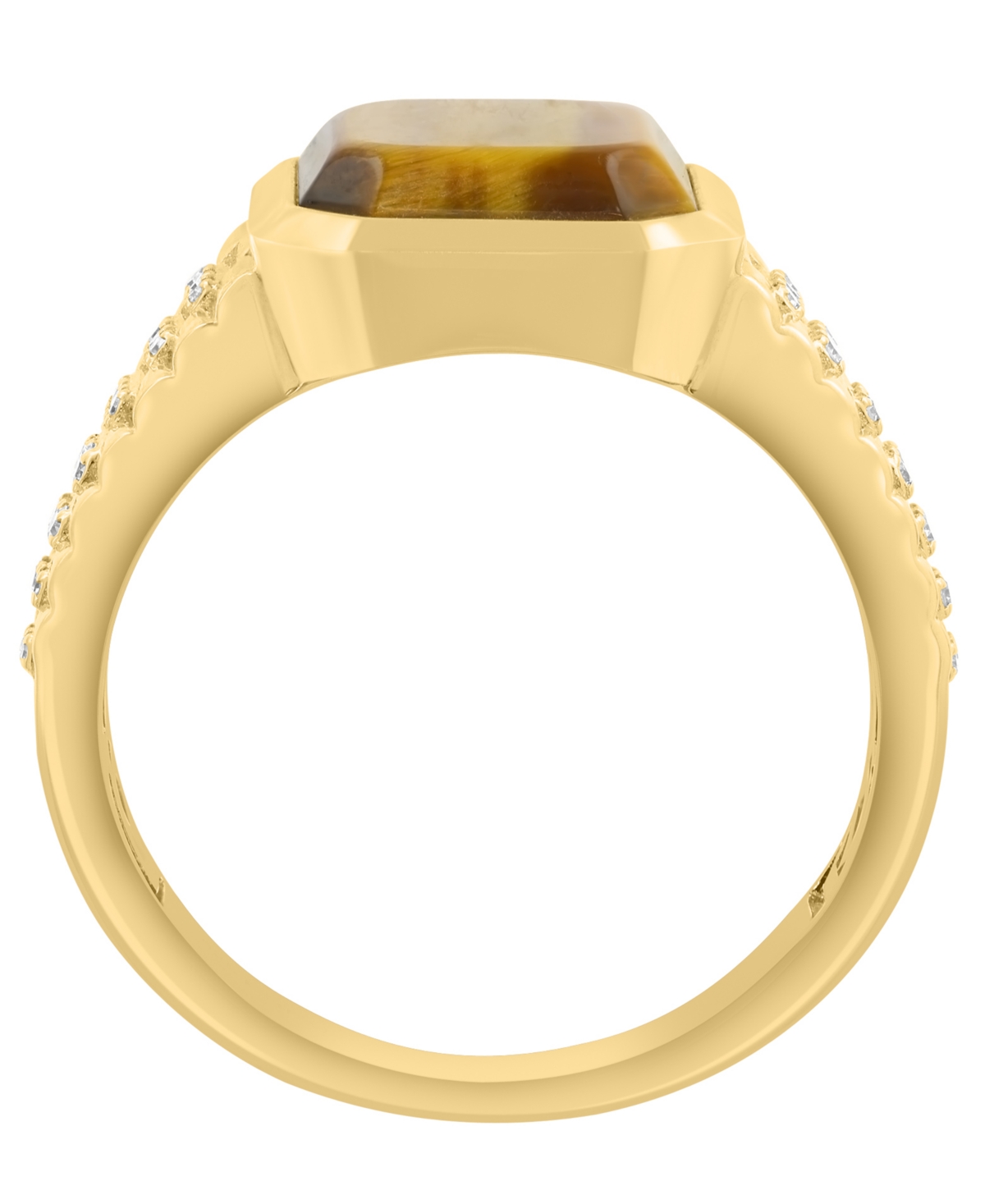 Effy Collection Men's Diamond (1/8 ct. t.w.) and Tigers Eye (4-1/2 ct. t.w.) Ring in Gold over Silver