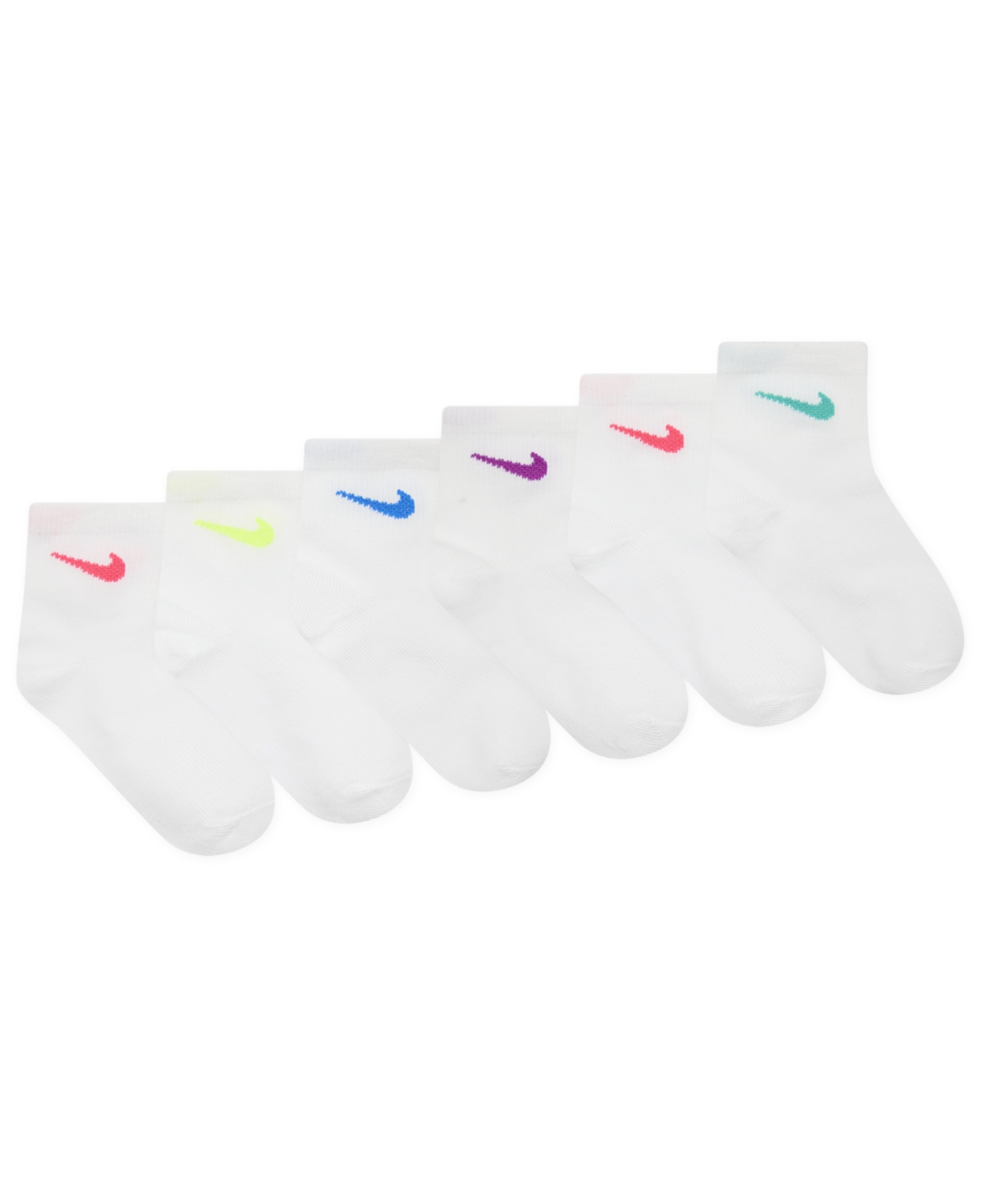 Nike Kids' Metallic 6-pack Swoosh Quarter Socks In White