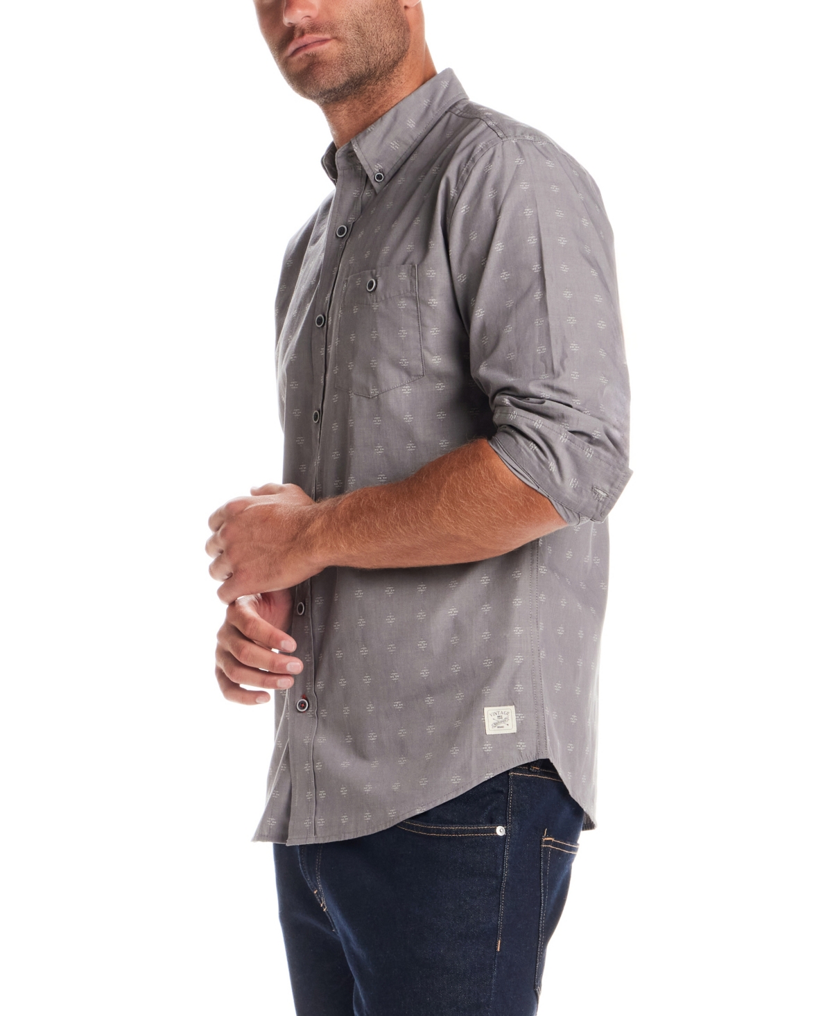 Weatherproof Vintage Men's Long Sleeve Jacquard Dobby Chambray Shirt