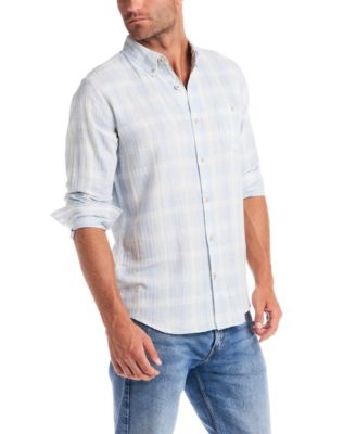 Men's Long-Sleeve Washed Herringbone Plaid Shirt