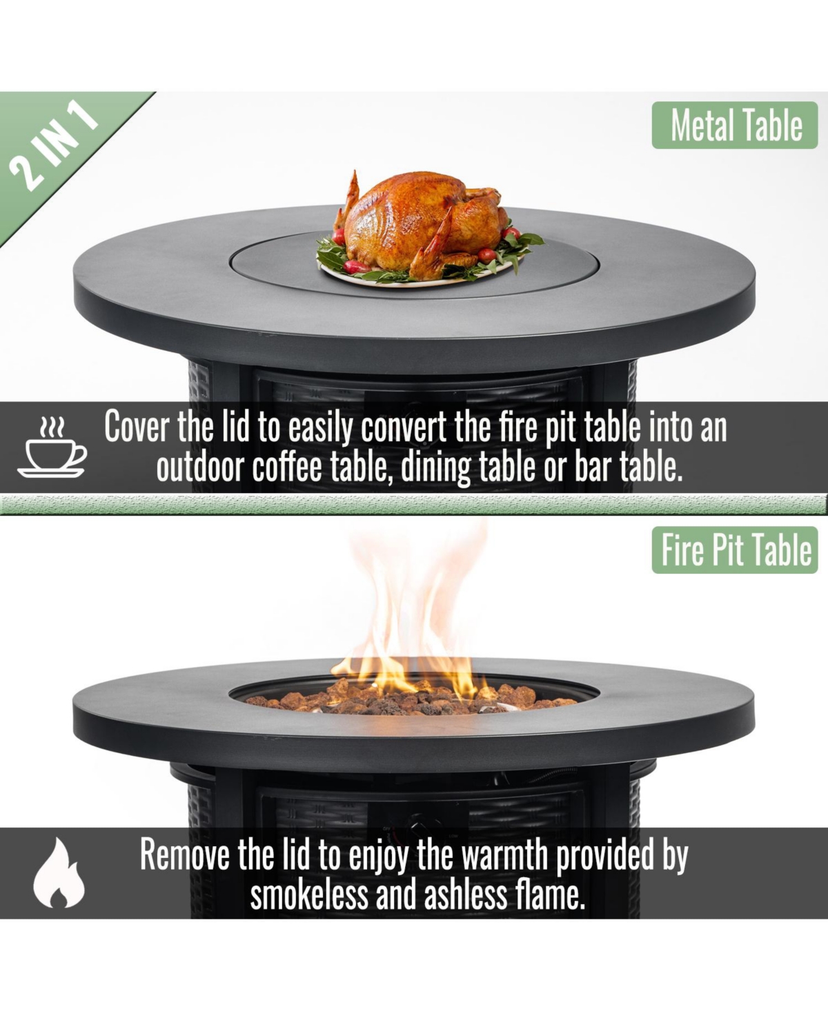 30inch Propane Round Fire Table 40000BTU Propane Fire Pit Table