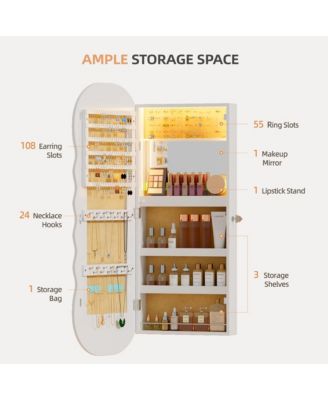 LED Mirror Jewelry Cabinet with Lockable Storage Organizer