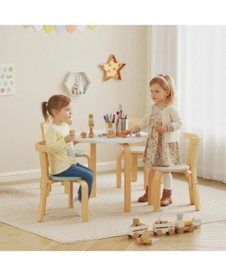5 Piece Kids Table and Chair Set, Wooden Table and 4 Chairs,