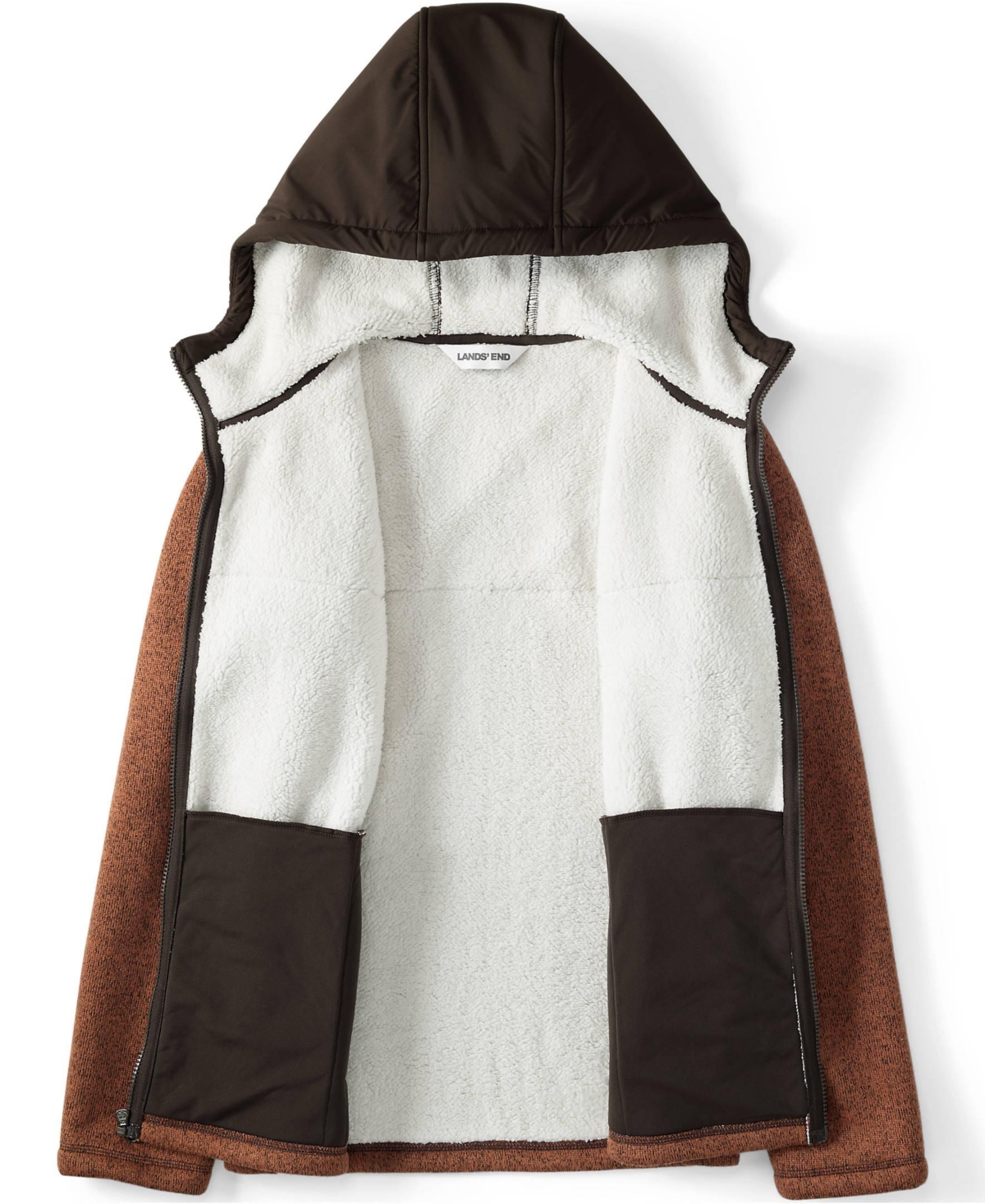 Lands' End Men's Sweater Fleece Mixed Media Full Zip Jacket
