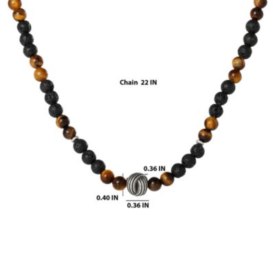 Men&acirc;€™s Lava Rock & Tiger Eye Beaded Necklace, 22''