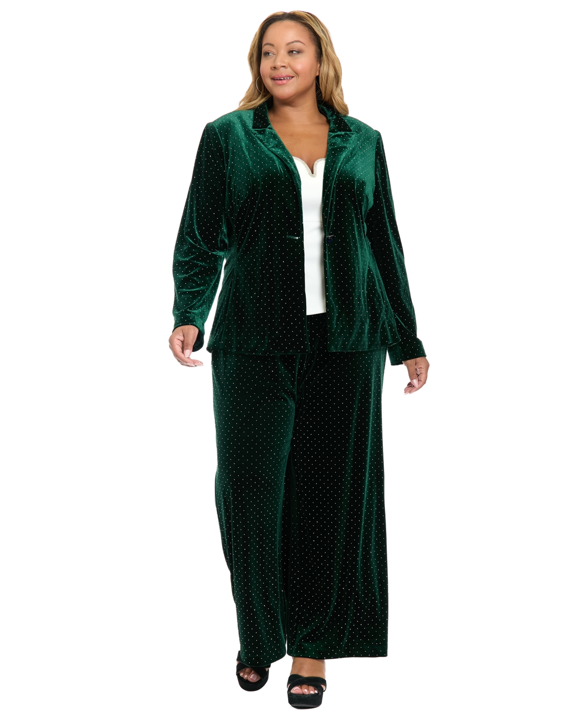 Muse Plus Size Embellished Long-sleeve Blazer Jacket In Green