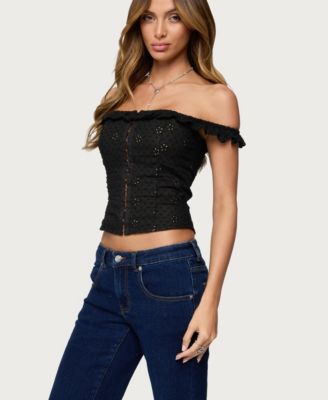 Women's Jordana Ruffle Eyelet Off Shoulder Top