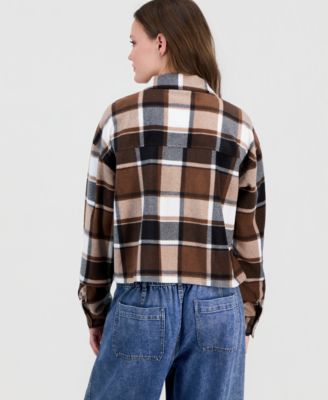 Juniors' Plaid Chest-Pocket Shacket