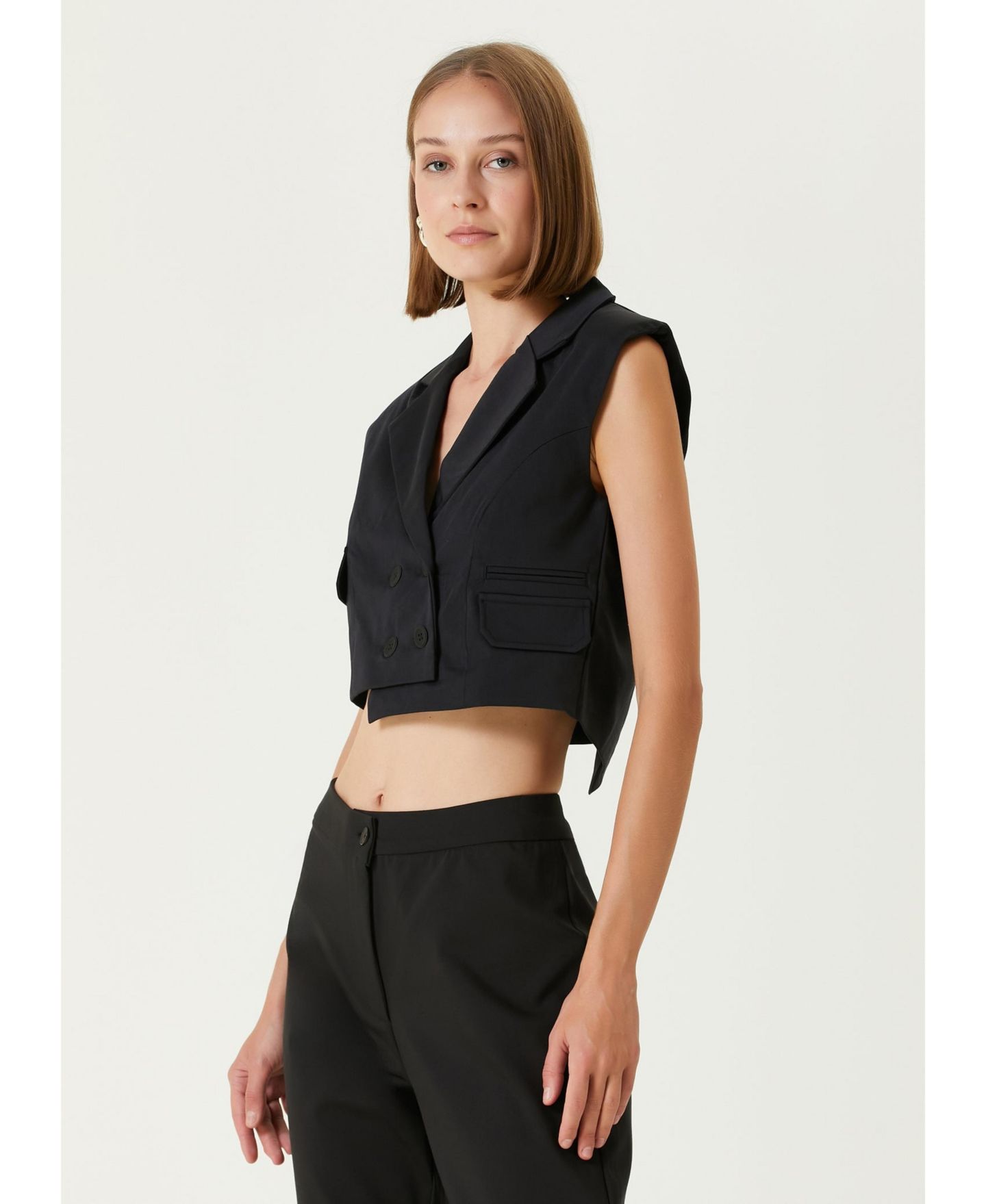 Женский жилет PCFG Cotton-Blend Cropped Woven, цвет: Чёрный — фото 4