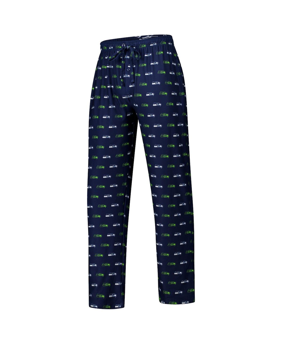 Concepts Sport Men's College Navy Seattle Seahawks Record Allover Print Knit Pants In Blue