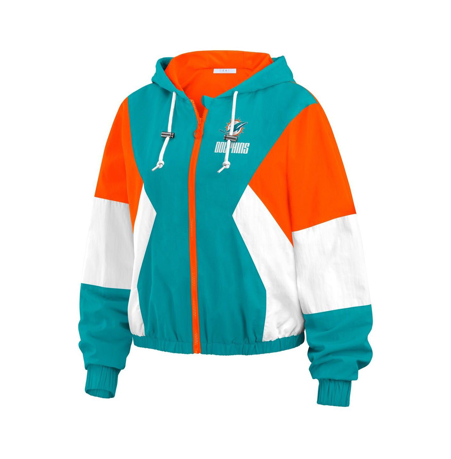 Женская куртка WEAR by Erin Andrews Aqua/Orange Miami Dolphins Plus Size Color Block Full-Zip Windbreaker — фото 2