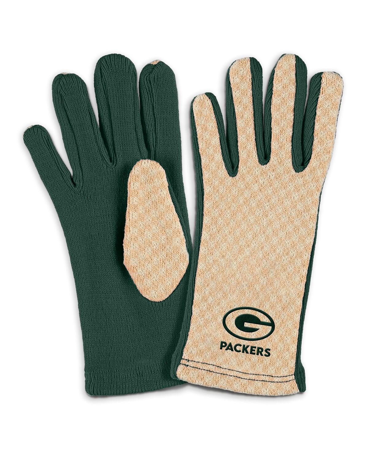 Wear By Erin Andrews Women's Green Bay Packers Tonal Microcheck Scarf Glove Set In Brown
