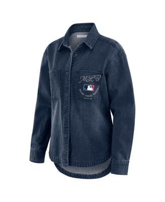 Women's Denim MLB Washed Oversized Denim Full-Snap Shacket