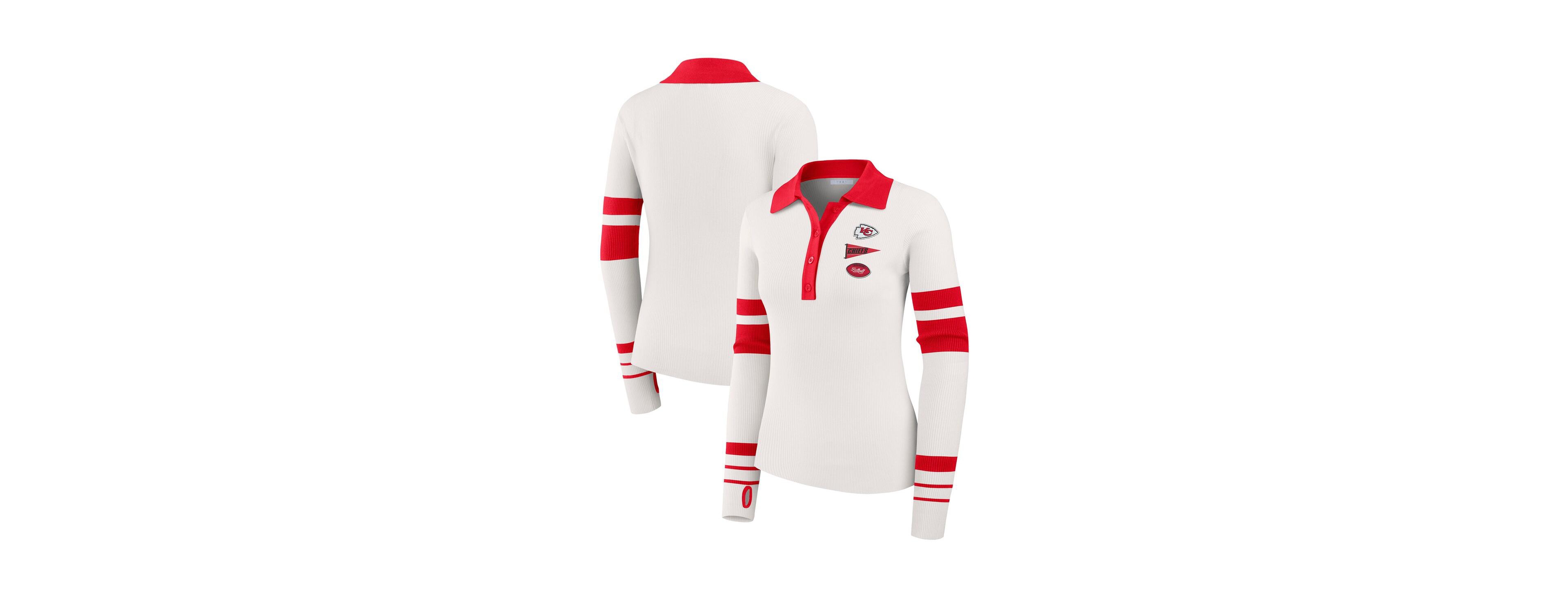 Wear by Erin Andrews Women's White Kansas City Chiefs Ribbed Henley Polo Shirt