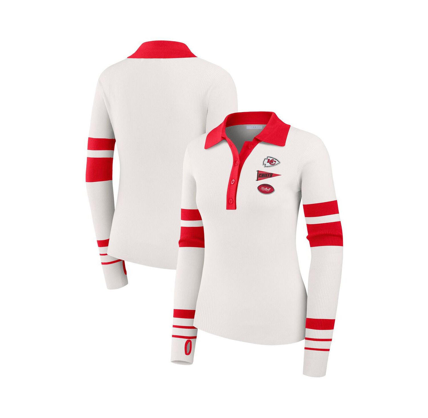 Women's White Kansas City Chiefs Ribbed Henley Polo Shirt