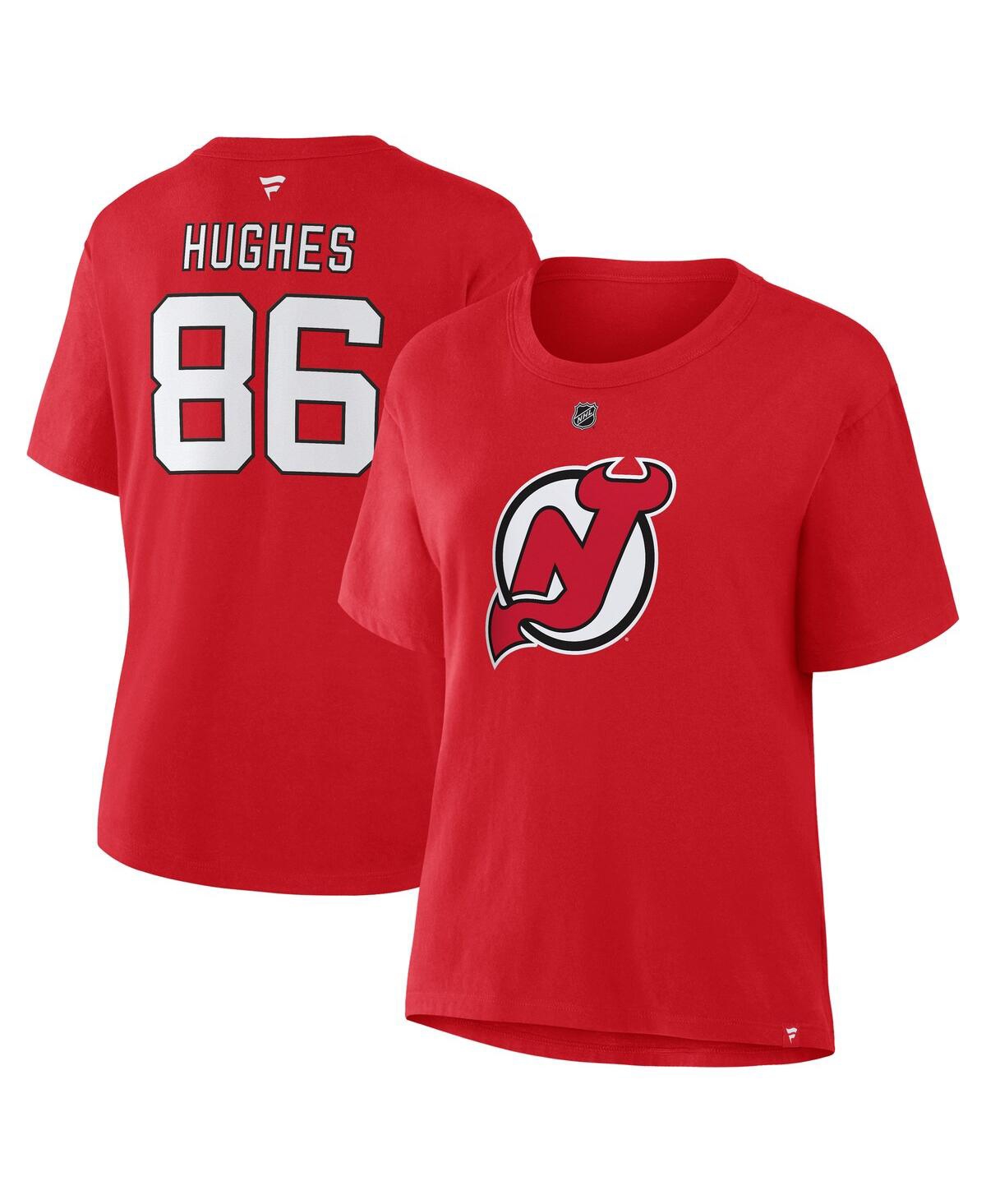 Fanatics Women's Jack Hughes Red New Jersey Devils Authentic Stack Name Number T-shirt In Red