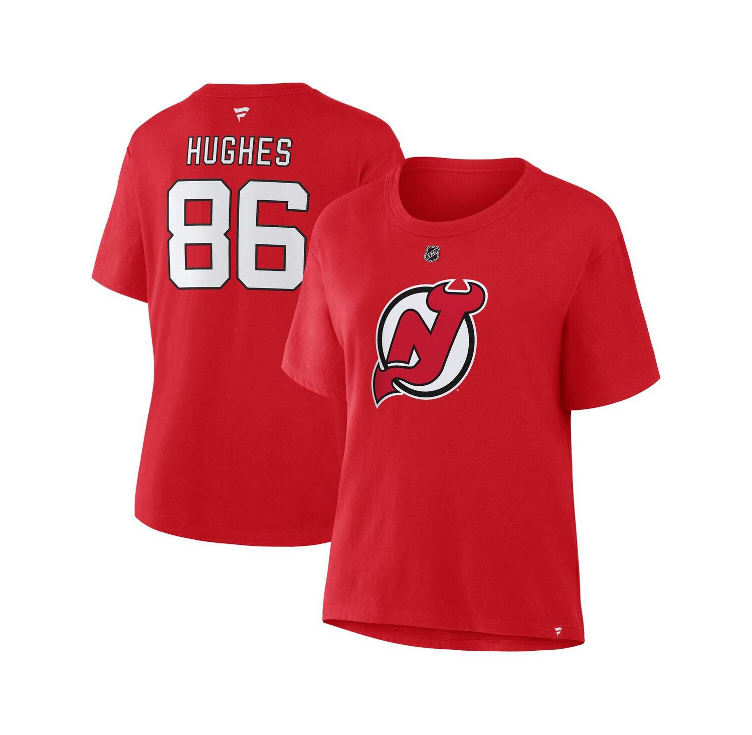 Women's Jack Hughes Red New Jersey Devils Authentic Stack Name & Number T-Shirt