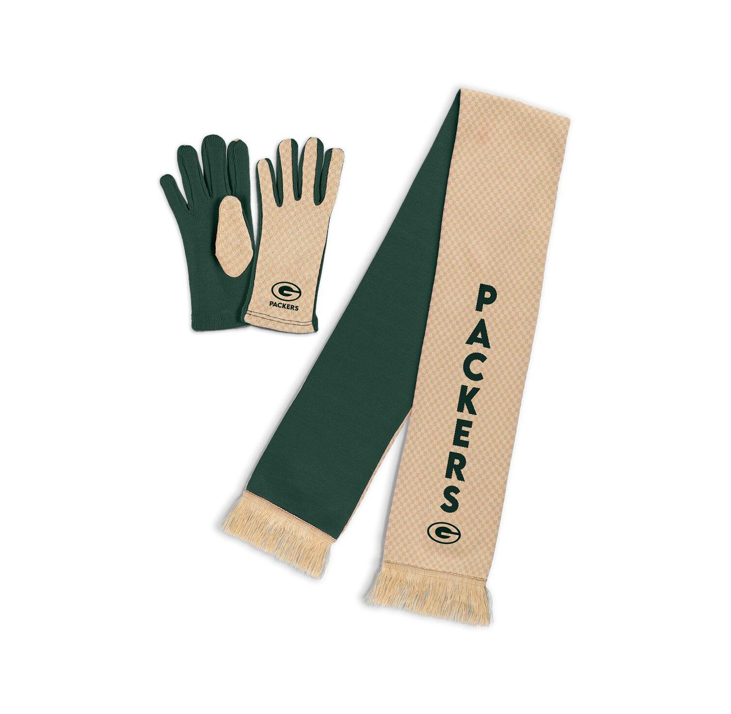 Women's Green Bay Packers Tonal Microcheck Scarf Glove Set