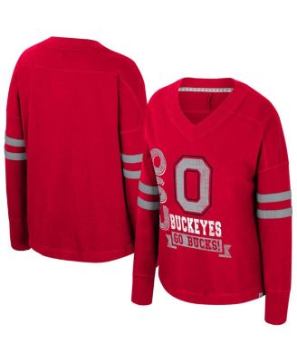 Colosseum - Women's Scarlet Ohio State Buckeyes Oversized Violet Distressed V-Neck Long Sleeve T-Shirt