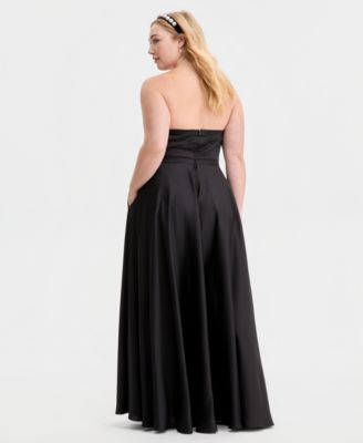 Trendy Plus Size Strapless Pleated Gown