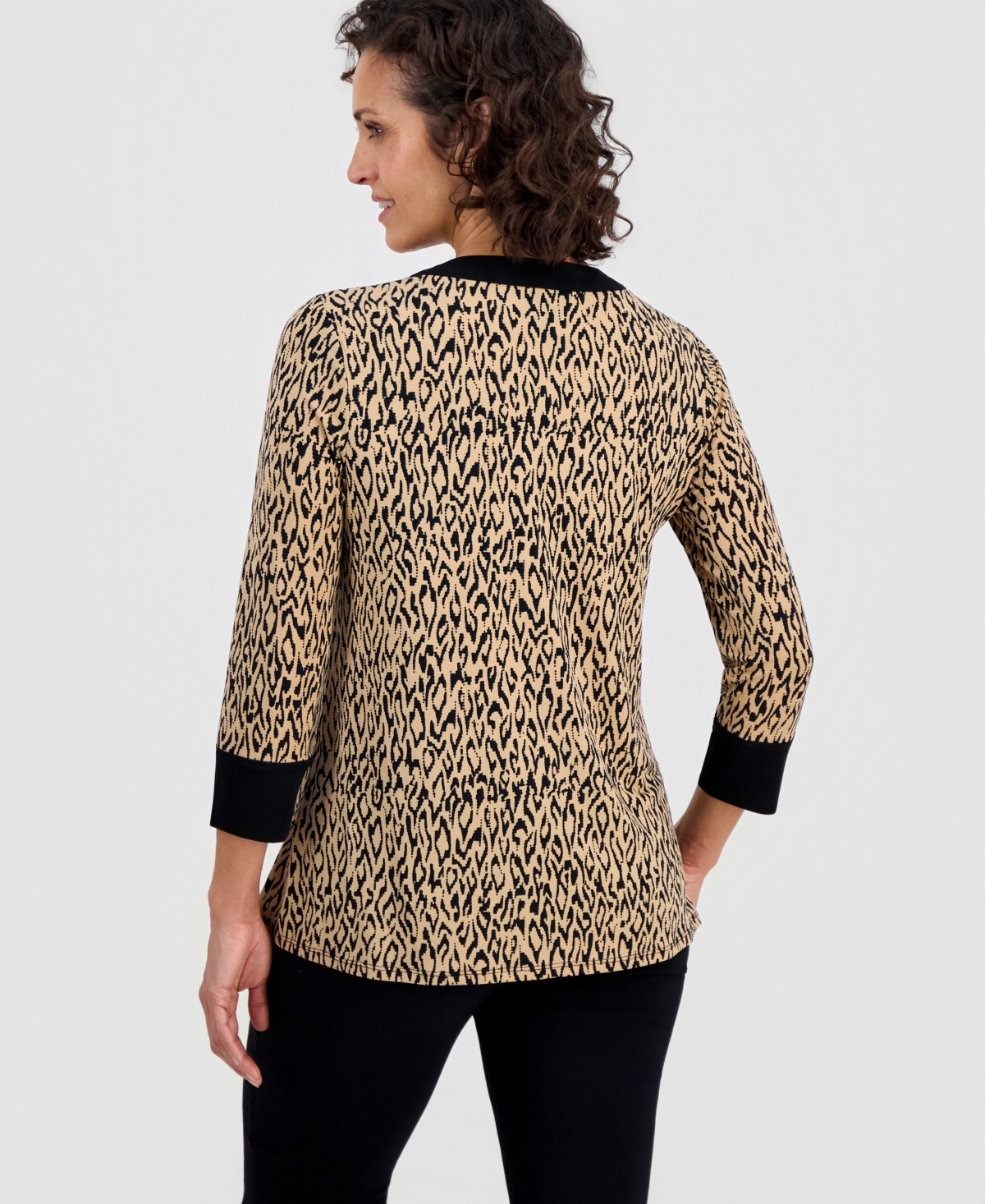 Jm Collection Women's Lace-Up 3/4-Sleeve Printed Top, Created for Macy's