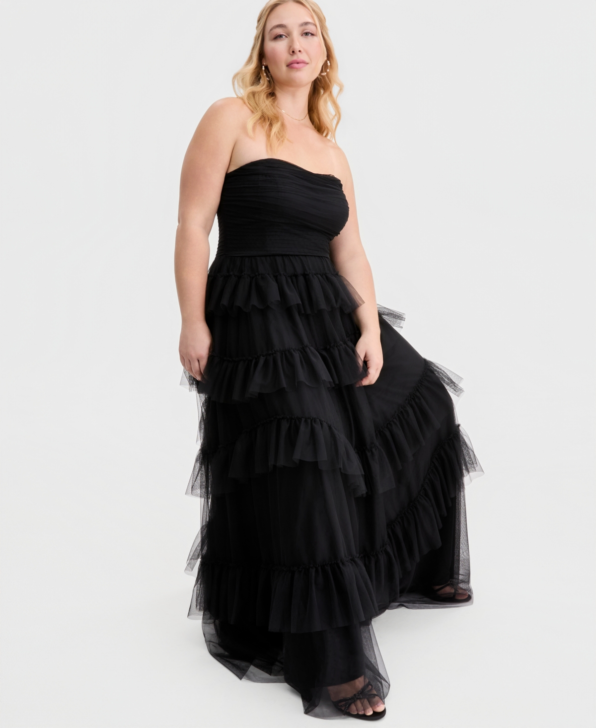 Created for Macy's, City Studios Trendy Plus Tulle Ruffle Strapless Gown