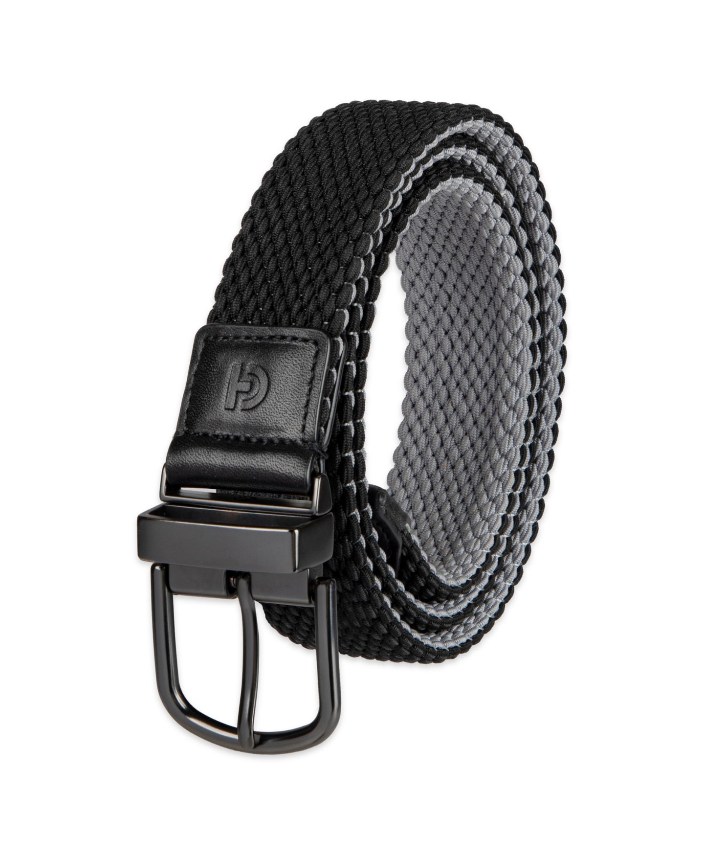 Мужской ремень Cole Haan Two-in-One Reversible Braided Stretch Belt, цвет: Чёрный / Серый — фото 3