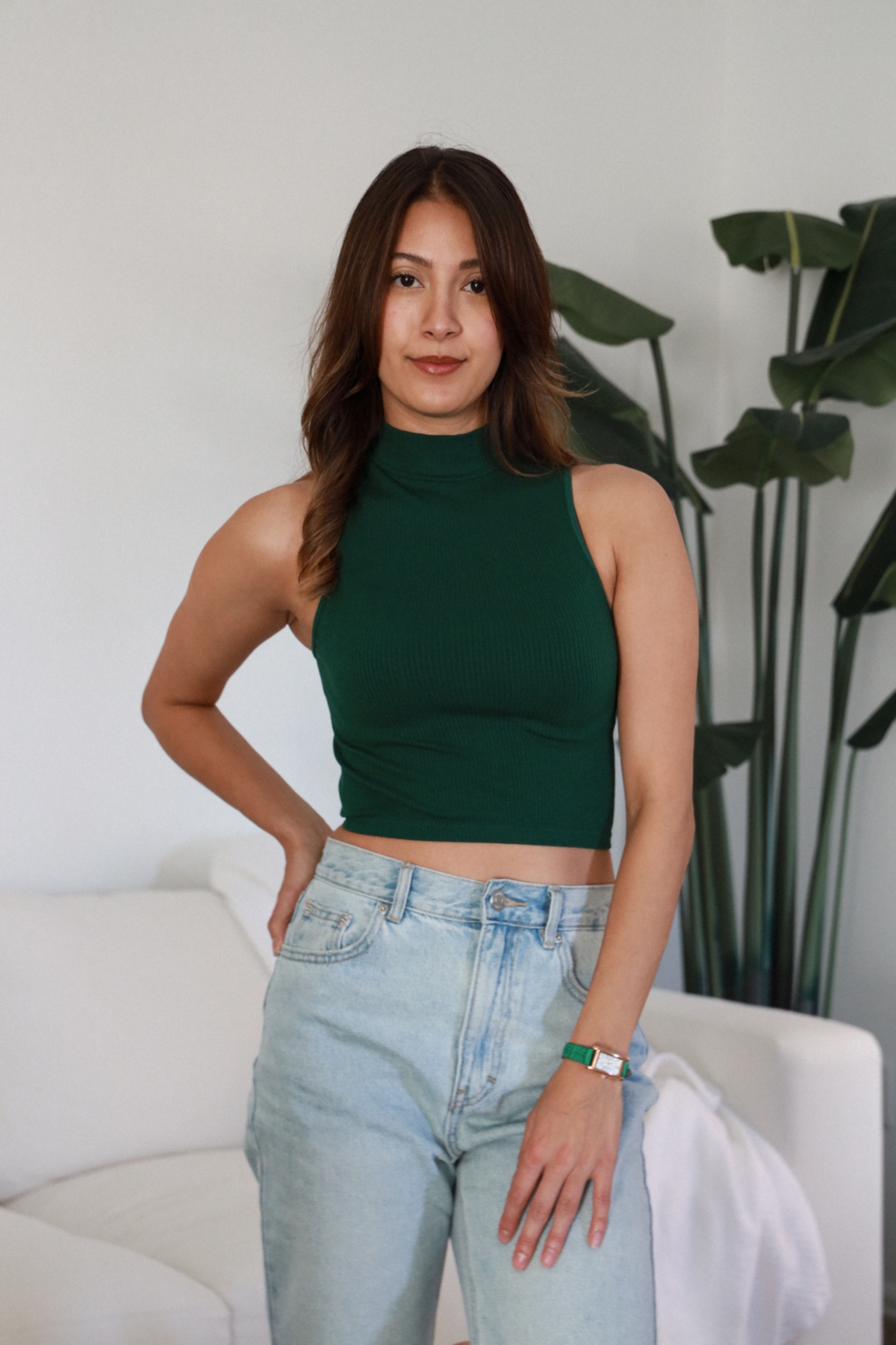 Peugeot Women's Contour Tank Shape Case Green Watch with Roman Numerals