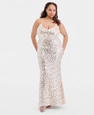 Say Yes to the Dress Plus Size V-Neck Sequin Sleeveless Gown - BAIGE - 20W