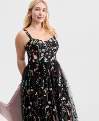 Created for Macy's, Trendy Plus Size Embroidered Tulle Corset Gown