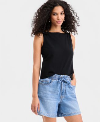 Women's Knit Sleeveless Boat-Neck Top