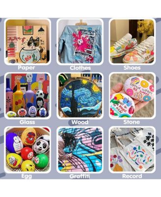 18 Colors Dual Tip Acrylic Paint Markers Set with 6mm Chisel Tip and 1-7mm Brush Tip for Rock, Wood, Fabric and Canvas