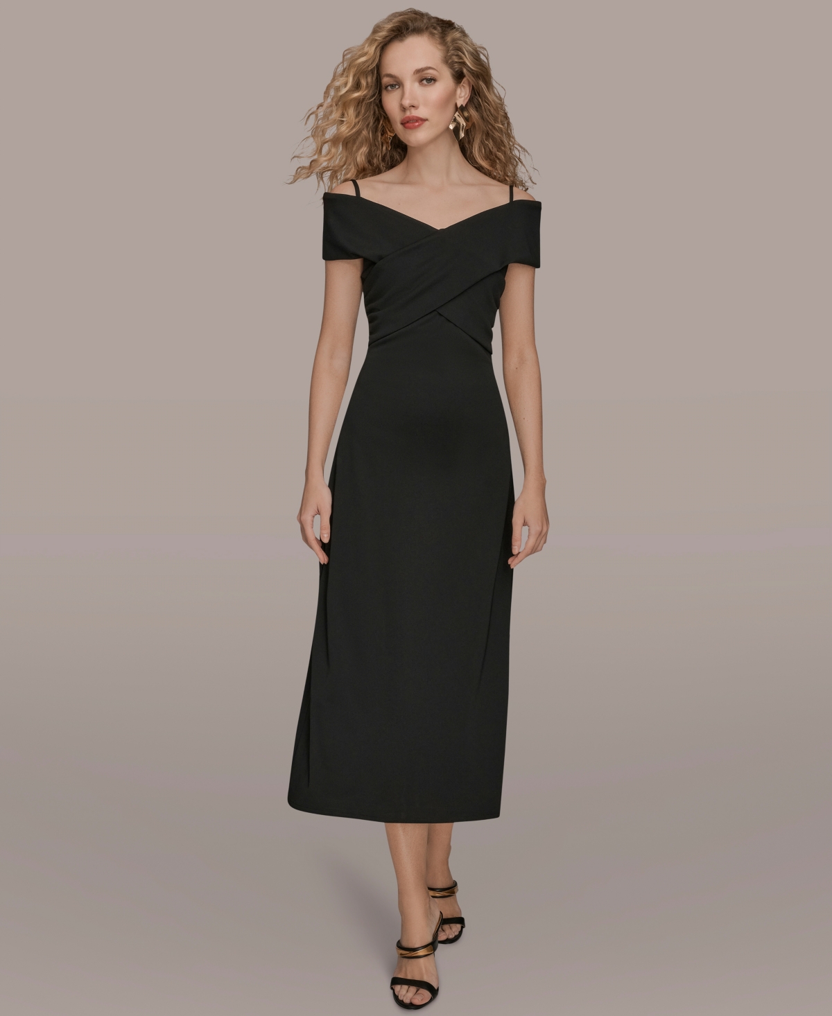 Donna Karan New York Off The Shoulder Midi Dress In Black