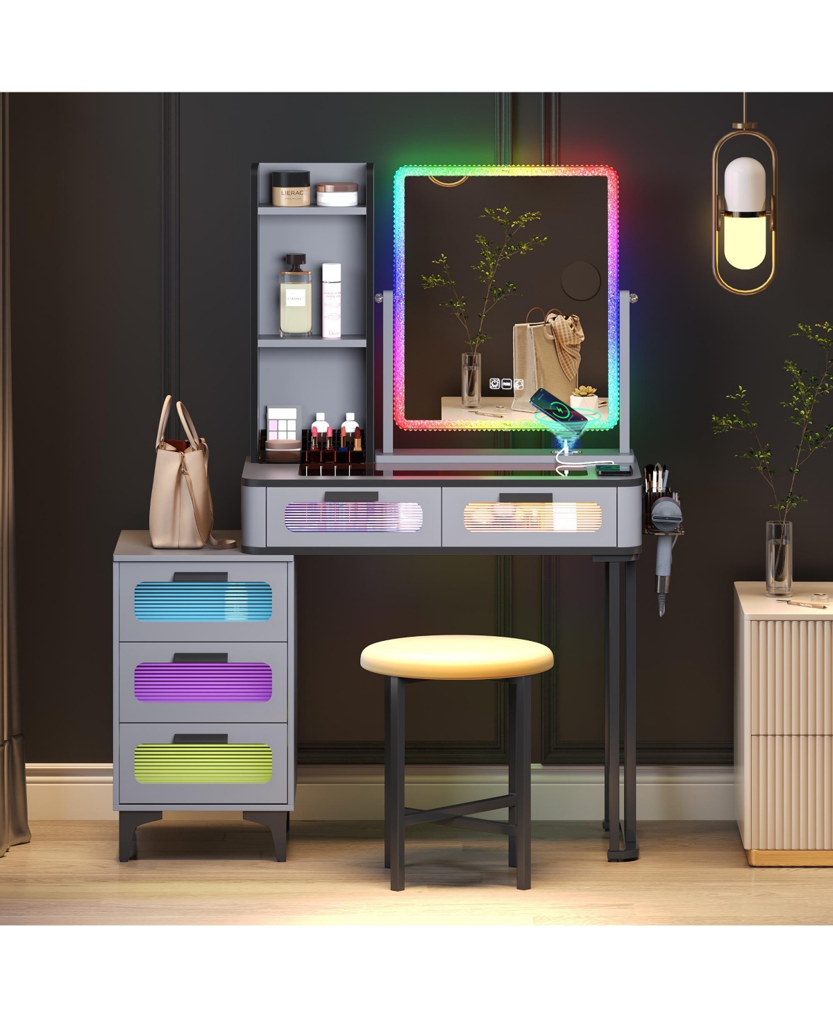 Vlsrka Vanity Makeup Desk with Mirror and Lights