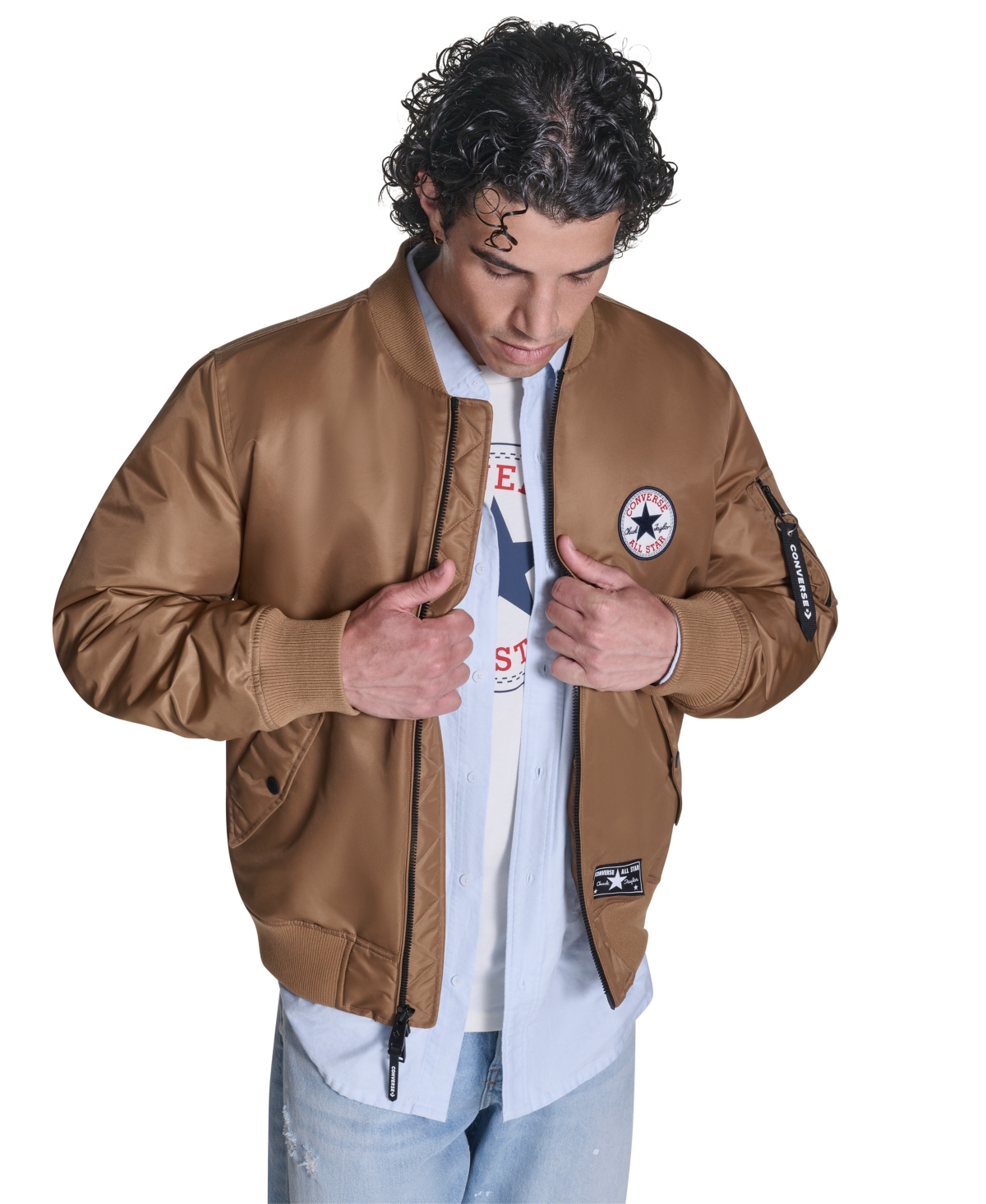 Converse Men's Hooded Bib Varsity Bomber Jacket