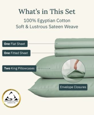 Certified Luxury 100% Egyptian Cotton Sheets, California King Sheet set, 4 Piece Deep Pocket Bed Sheets Set, Sateen Cooling Sheets for Hot Sleepers by California Design Den