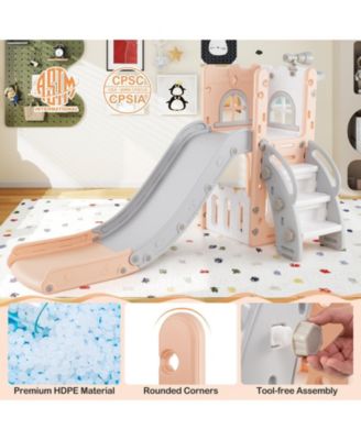 6-in-1 Toddler Slide L-shaped Playground with Basketball Hoop and Ladder