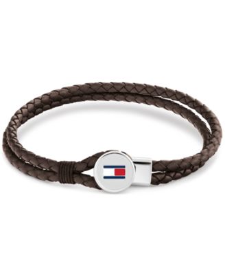 Tommy Hilfiger - Men's Brown Leather with Stainless Steel Braided Bracelet