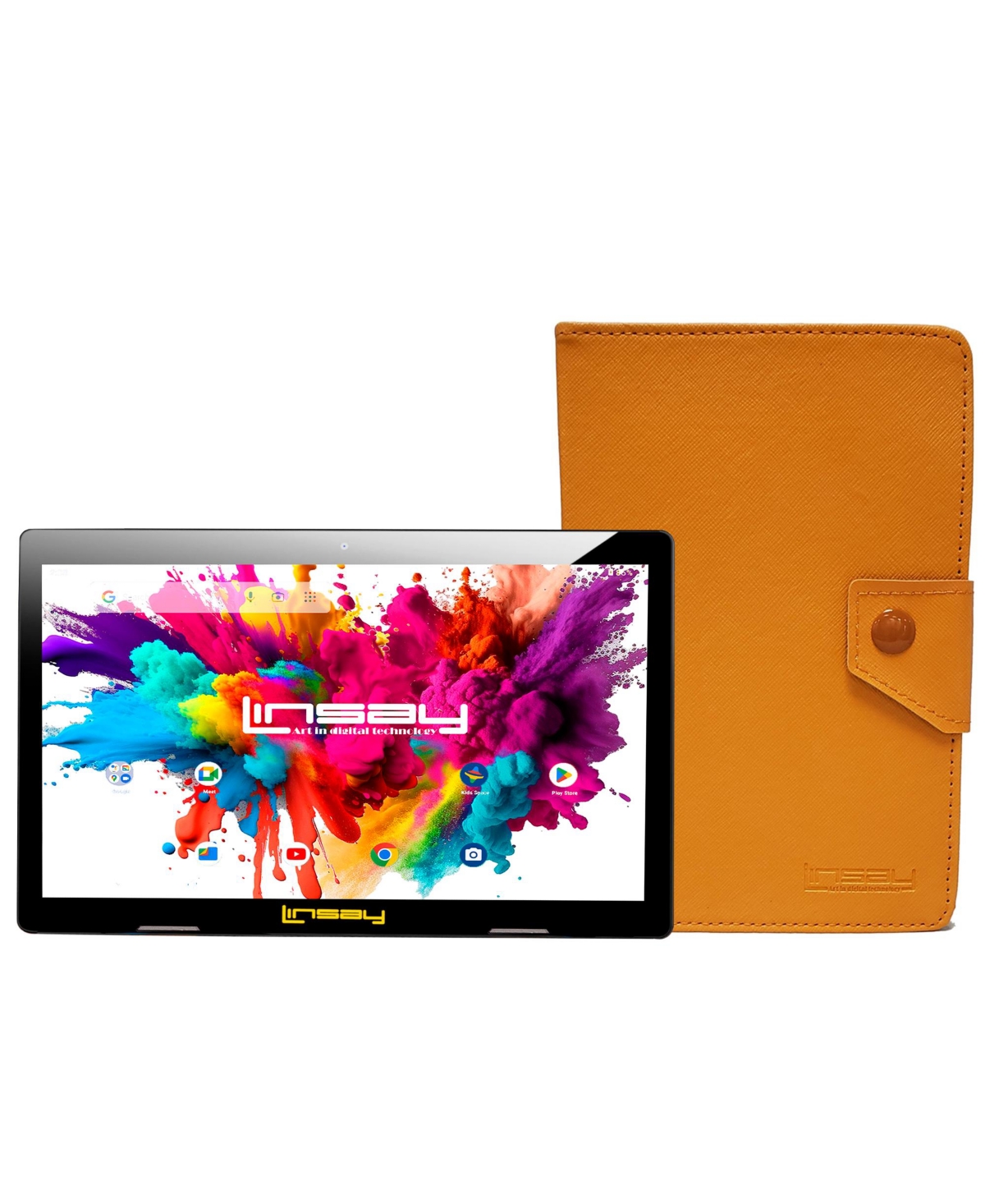 New Linsay 10.1" Tablet Octa Core 128GB Bundle with Orange Case Newest Android 15
