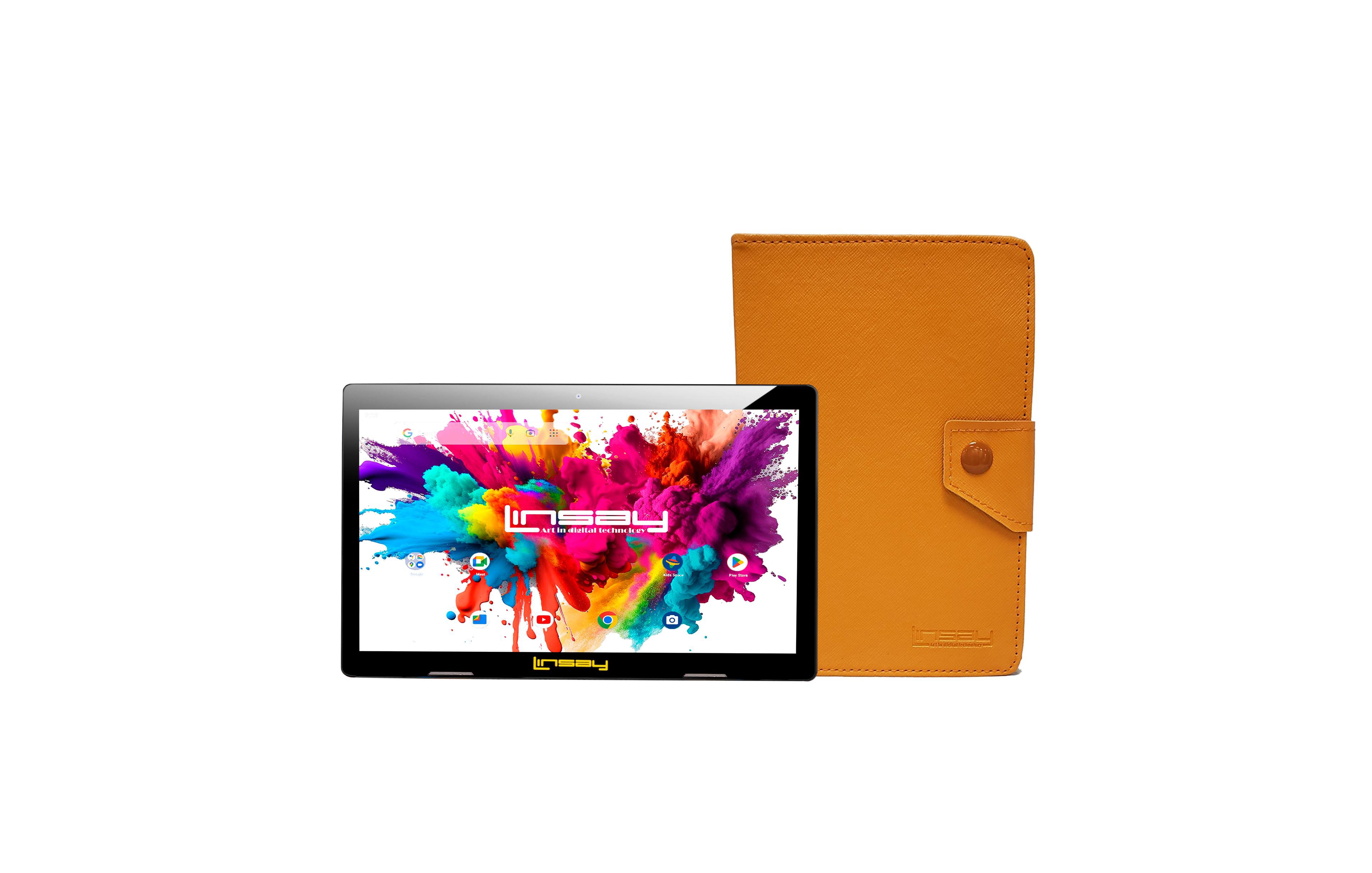 New Linsay 10.1" Tablet Octa Core 128GB Bundle with Orange Case Newest Android 15