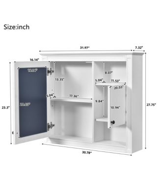 32 Inch Bathroom Wall Cabinet with Mirror Wall Mounted Medicine Cabinet with 3 Shelves Mirrored Door White
