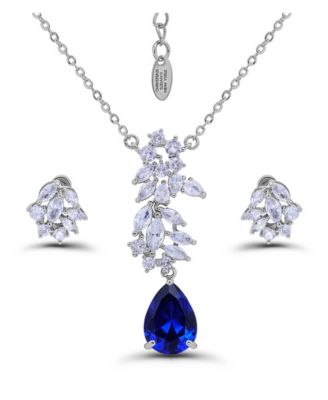 Fine Silver Plated Marquise Cubic Zirconia Drop Necklace and Earrings Set